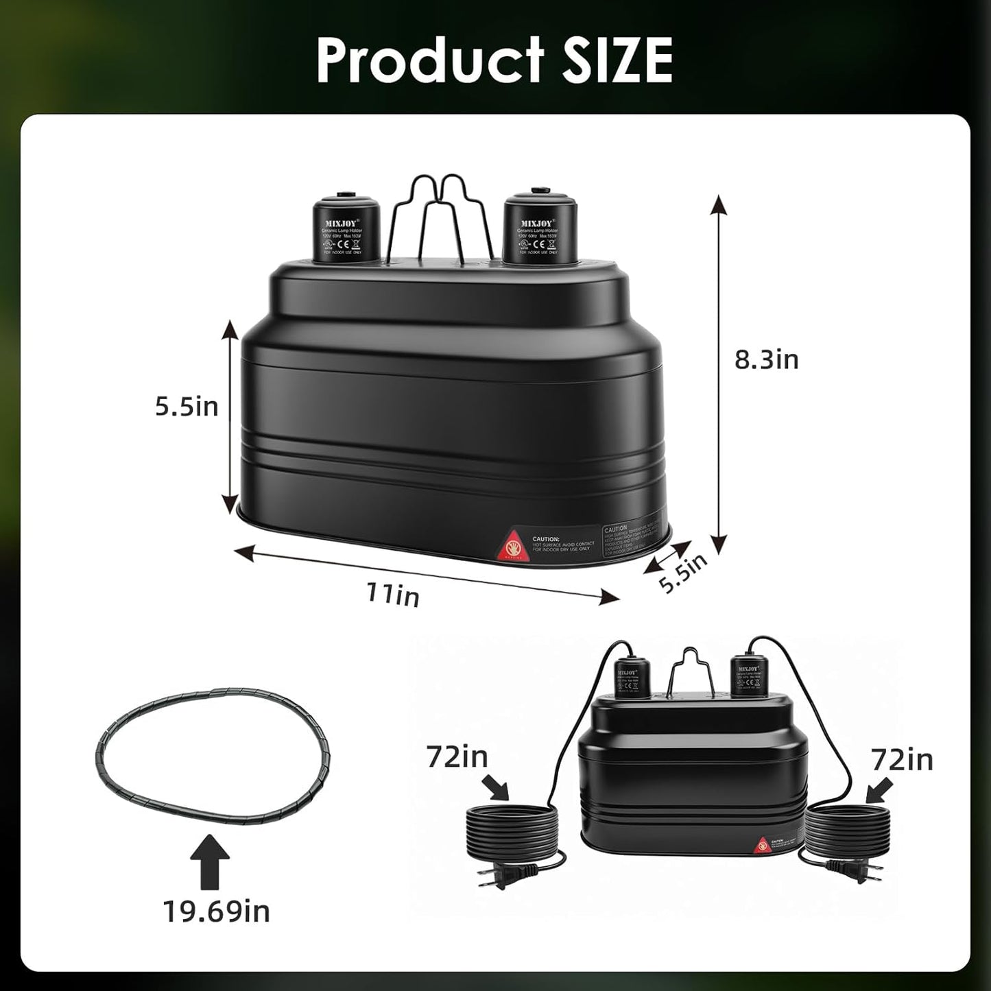 MIXJOY Dual Reptile Light Fixture, Max 160W Each Heat Lamp Fixture with Separate Switches, Fits Reptile Light/Heat Lamp/UVB Light for Lizards, Turtles, Snakes, and Amphibians