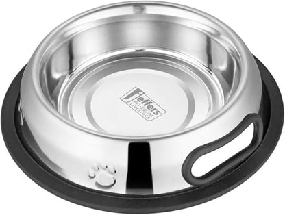 Jeffers Pet Embossed No Tip Anti-Skid Stainless Steel Pet Bowls for Dogs, Cats, Puppies, Kittens – Rubber Base, Food & Water Feeding Dish for Home, Travel, Camping, Kennels, 96 oz - 2 Pack