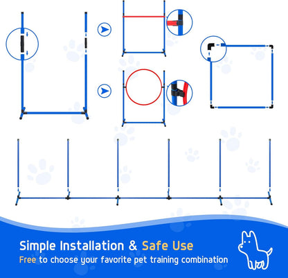Dog Agility Equipment, Dog Agility Course Backyard Set Obstacle Course Backyard Includes Adjustable High Hurdle,6 Weave Poles,Extended Tunnel,Jump Ring,Square Pause Box,2 Balls,Whistle,2 Carrying Bags
