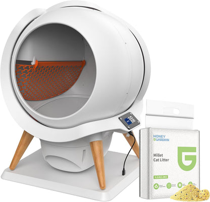 HoneyGuaridan Self Cleaning Cat Litter Box and Millet Cat Litter(5.2lb*4bags)