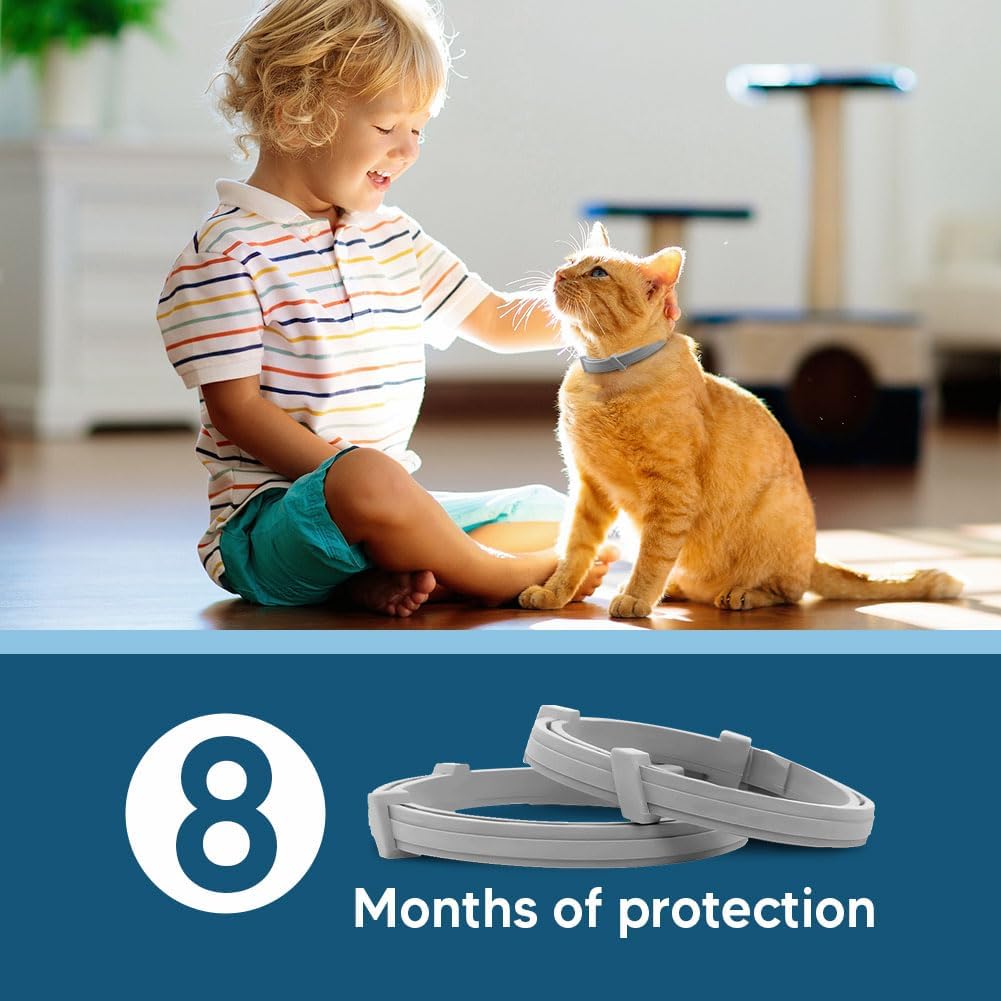 Flea Collar for Cats, Cat Flea and Tick Collars, Cat Flea Collars, Kitten Tick Collar, Adjustable 8 Months Protection (Pack of 2)