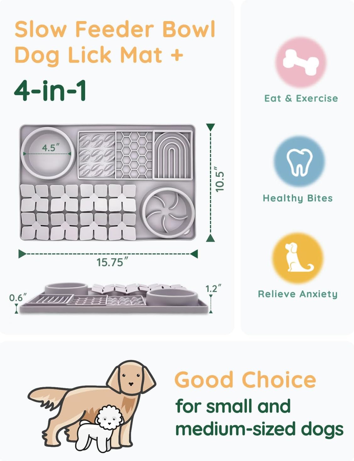 Slow Feeder Bowl Bundle: Lavender Gray 4in1 Licking mat (15.75" x 10.5" x 1.2") + Pink Starry Sky Feeder (5.3" x 3.7"), Silicone Lick mat with Suction Cups for Slow Eating and Keep Busy