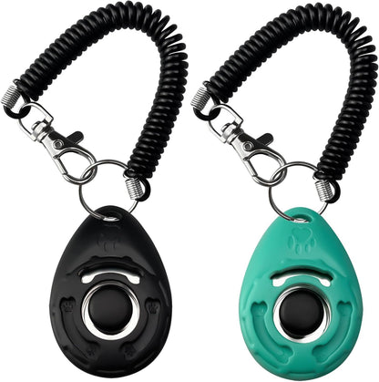 ABSONE Dog Clicker for Training with Wrist Strap, Training Clicker for Puppy, Cat, Potty, Bird, Horse, Pet, Dog Clicker Trainer Training Tools, Behavior Aids, 2 Pack Black and Green
