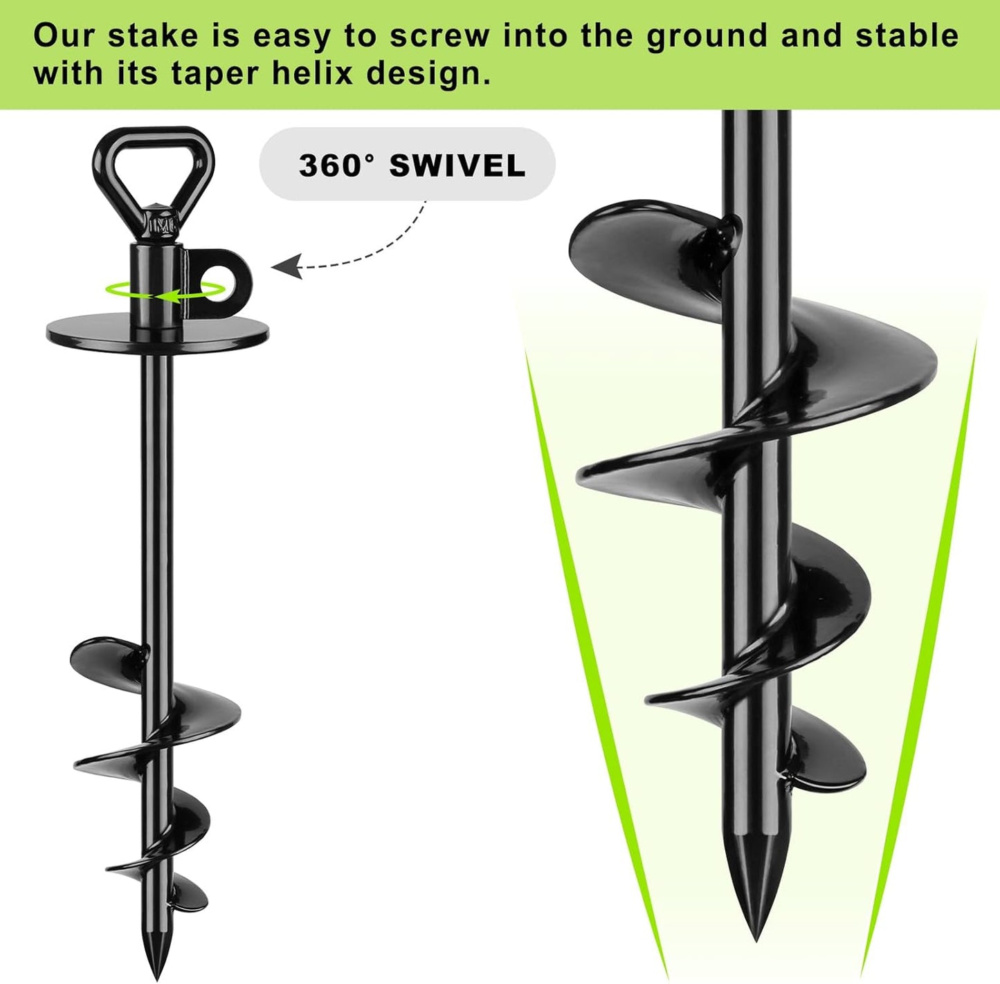 SELEWARE Dog Tie Out Stake Outdoor Anti-Rust Ground Anchor for Large Dogs up to 220 lbs, Free Swivel Dog Stake Dog Camping Gear Twist Rod Included