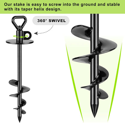 SELEWARE Dog Tie Out Stake Outdoor Anti-Rust Ground Anchor for Large Dogs up to 220 lbs, Free Swivel Dog Stake Dog Camping Gear Twist Rod Included