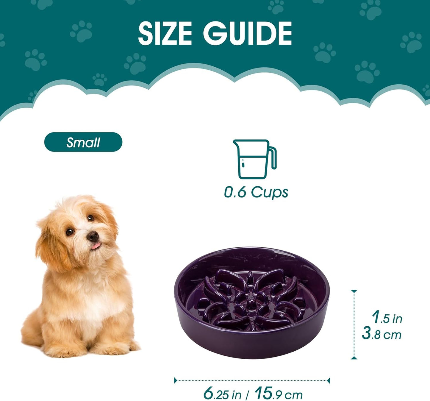 vancasso Ceramic Slow Feeder Dog Bowls, Puzzle Dog Food Bowls with Floral Maze, Anti -Slip Pet Food Dish for Small Breed, 0.6 Cups, Purple