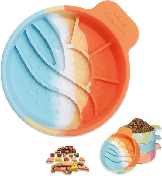 Colorful Round Slow Feeder Bowl for Small Dog & Cat Easy to Clean Silicone Round Shape Cat Bowl (Orange)