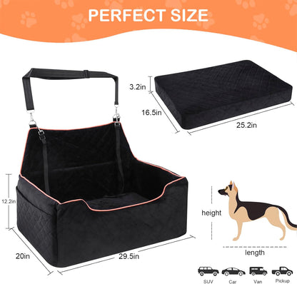 Dog Car Seat for Large Medium Dogs, Detachable Washable Dog Booster Seat Under 55lbs, Pet Car Seat Travel Bed with Thick Cushion and Safety Belt