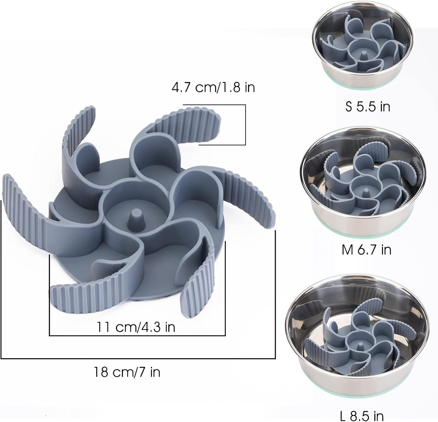 Slow Feeder Dog Bowls Insert [Octopus Suction Cups] Super Firm Slow Eating Dog Bowl [Cuttable] for Large Breed and Medium Size Dog Compatible with Regular and Elevated Dog Bowls (Turbine)
