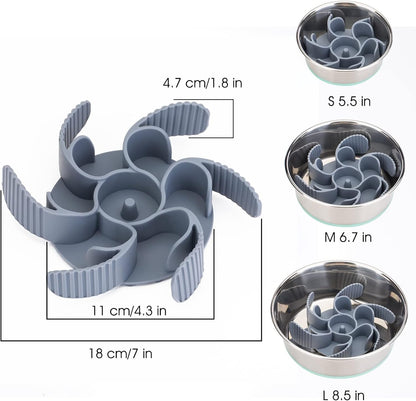 Slow Feeder Dog Bowls Insert [Octopus Suction Cups] Super Firm Slow Eating Dog Bowl [Cuttable] for Large Breed and Medium Size Dog Compatible with Regular and Elevated Dog Bowls (Turbine)