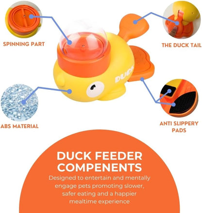 Dog Interactive Treat Dispenser Toy - Anti-Slip Duck Slow Puzzle Feeder for Dogs & Cats - 3 Challenge Lids for IQ Training, Mental Enrichment for Small, Medium & Large Dogs