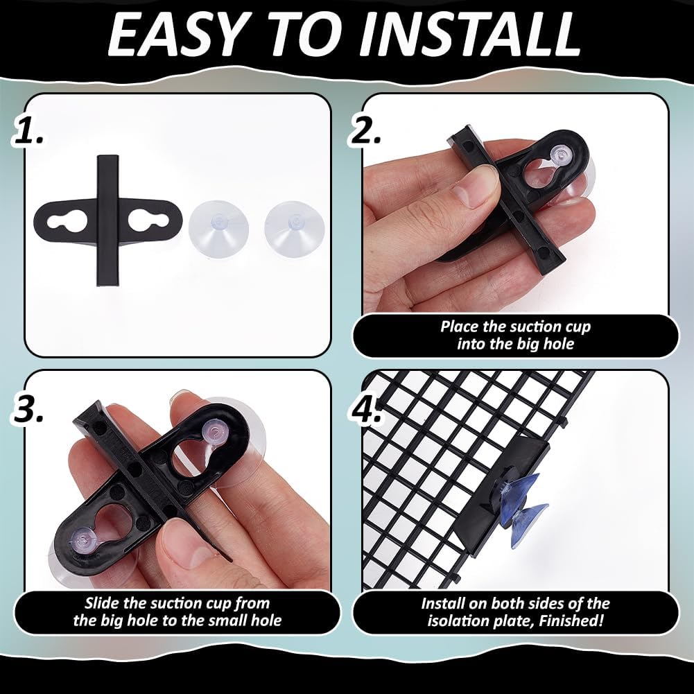 BENECREAT 8 Pcs Plastic Fish Tank Divider with 16 Suction Cups, 11.7x11.7 Inch Aquarium Isolation Grid Board for Separating Different Fish, Black