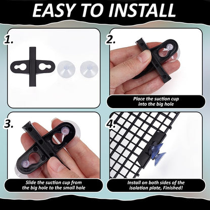 BENECREAT 8 Pcs Plastic Fish Tank Divider with 16 Suction Cups, 11.7x11.7 Inch Aquarium Isolation Grid Board for Separating Different Fish, Black