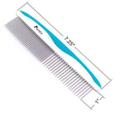 Pet Comb, Stainless Steel Teeth Comb for Dogs & Cats, Pet Hair Comb for Home Grooming Kit, Removes Knots, Mats and Tangles, 7 1/4"