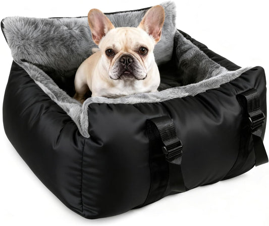 Dog Car Seat for Small Dogs,Double-Sided Washable Portable Travel Bed with Detachable Design, Black - Gray Handbag,Style Booster Seat(Under 25 Lbs)