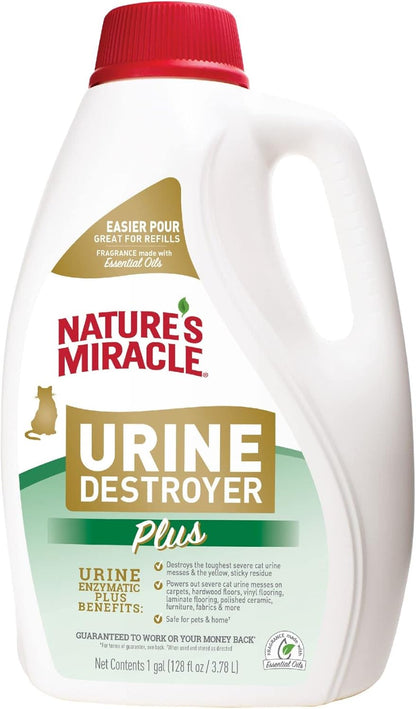Nature's Miracle Urine Destroyer Plus for Cats, Enzymatic Formula for Severe Cat Urine Stains, 1 Gal