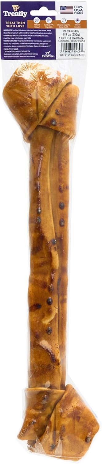 USA Beefhide Bones 15-17" Dog Chew Treats - Chicken Flavor, 1 Count/2 Pack