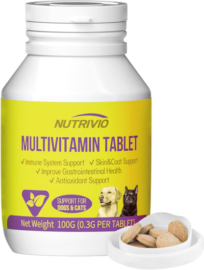 Dog Multivitamin Chewable Cat & Dog Vitamins and Supplements for Hip & Joints, Skin & Coat, Omega 3 Fish Oil for Dogs Tablets for Dogs & Cats, Vitamins- Immune Support 0.3g Per Tablet (100g)