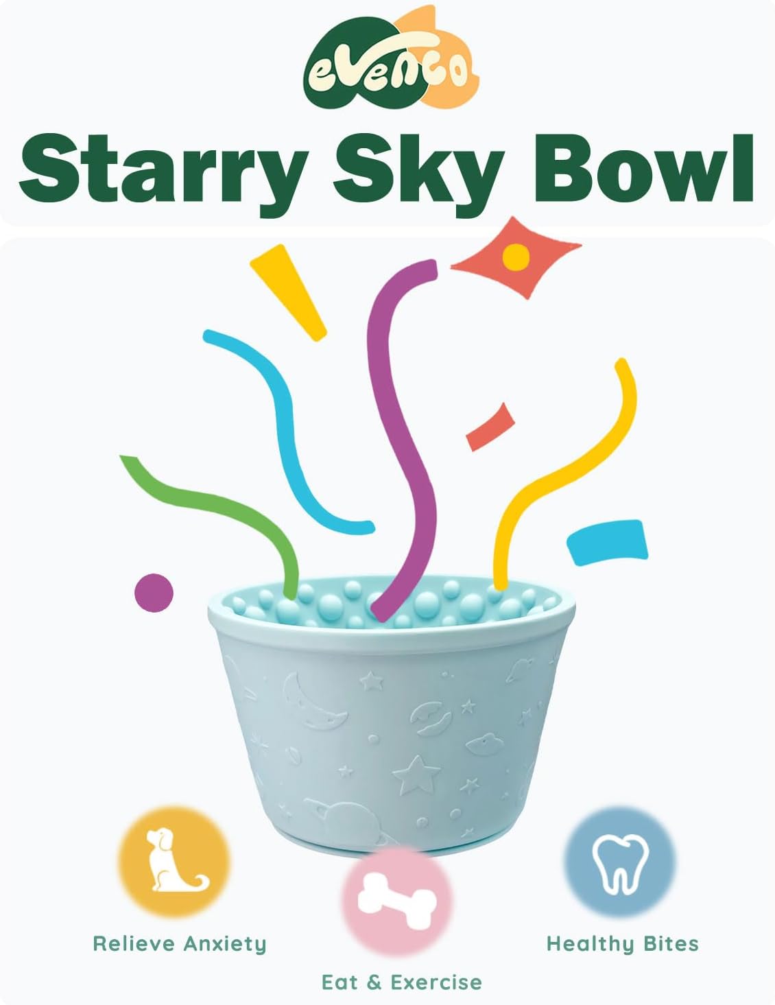 Slow Feeder Bowl Bundle: Light Blue Frozen Lick Mat (6.0" x 1.0") + Mint Green Starry Sky Feeder (4.3" x 2.9"), Freeze-Friendly Lick Bowl with Suction Cups for Enrichment and Anxiety Relief