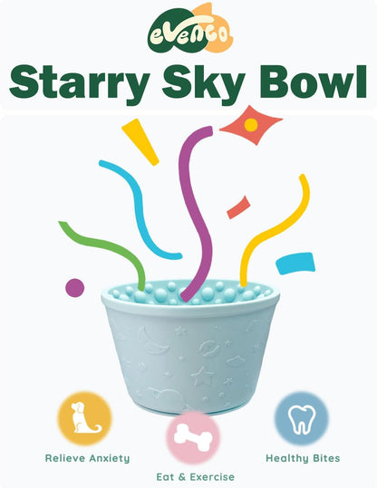 Slow Feeder Bowl Bundle: Light Blue Frozen Lick Mat (6.0" x 1.0") + Mint Green Starry Sky Feeder (4.3" x 2.9"), Freeze-Friendly Lick Bowl with Suction Cups for Enrichment and Anxiety Relief