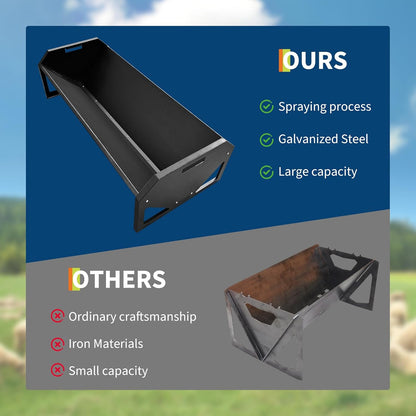 Heavy Duty 45" Steel Livestock Feeding Trough - 22 Gallon Large Capacity Feeder for Horses, Goats, Sheep, Cattle, Cows, Alpacas - Durable Hay & Water Trough for Barn or Stable Use - Black