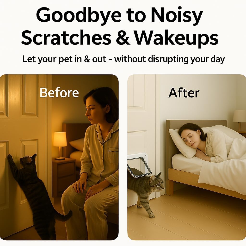 Extra Large Cat Door with 4-Way Lock (Outer Size 11"x9.8"), Weatherproof Flap for Cats & Small Dogs up to 25.5 lbs, White