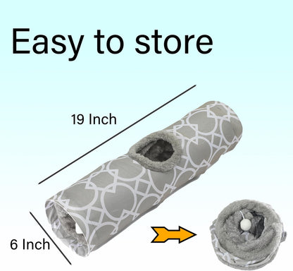 LUCKITTY Plush Inside Stright Shape Small Animals Tube Tunnel with Interactive Ball for Guinea Pig, Hamster, Chinchilla, Hedgehog Hiding and Resting, Geometric Grey