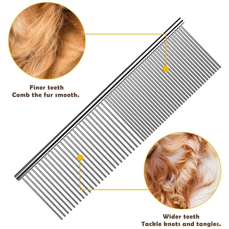 Dog Combs for Grooming, Metal Cat Comb for Removing Tangles and Knots, Professional Grooming Tool for Long Haired Dog, Cat and other pets