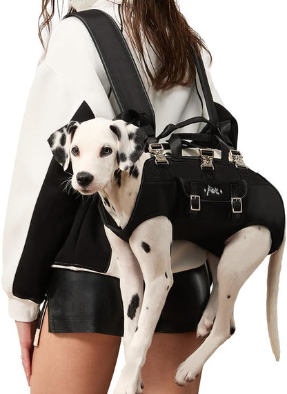 FCT Dog Backpack Carrier - Spine-Friendly for Small to Midium Dogs (8-18 lbs), Horizontal Design Dog Carrier with Adjustable Back Straps,Legs-Out Comfort for Travel/Hiking/Cycling (Black, Size M)