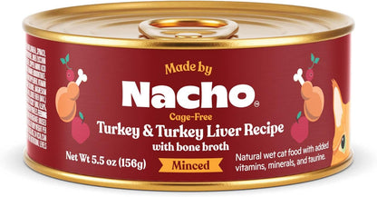Made by Nacho Turkey & Turkey Liver Recipe Grain-Free Minced Wet Cat Food, 5.5-oz can, Case of 24