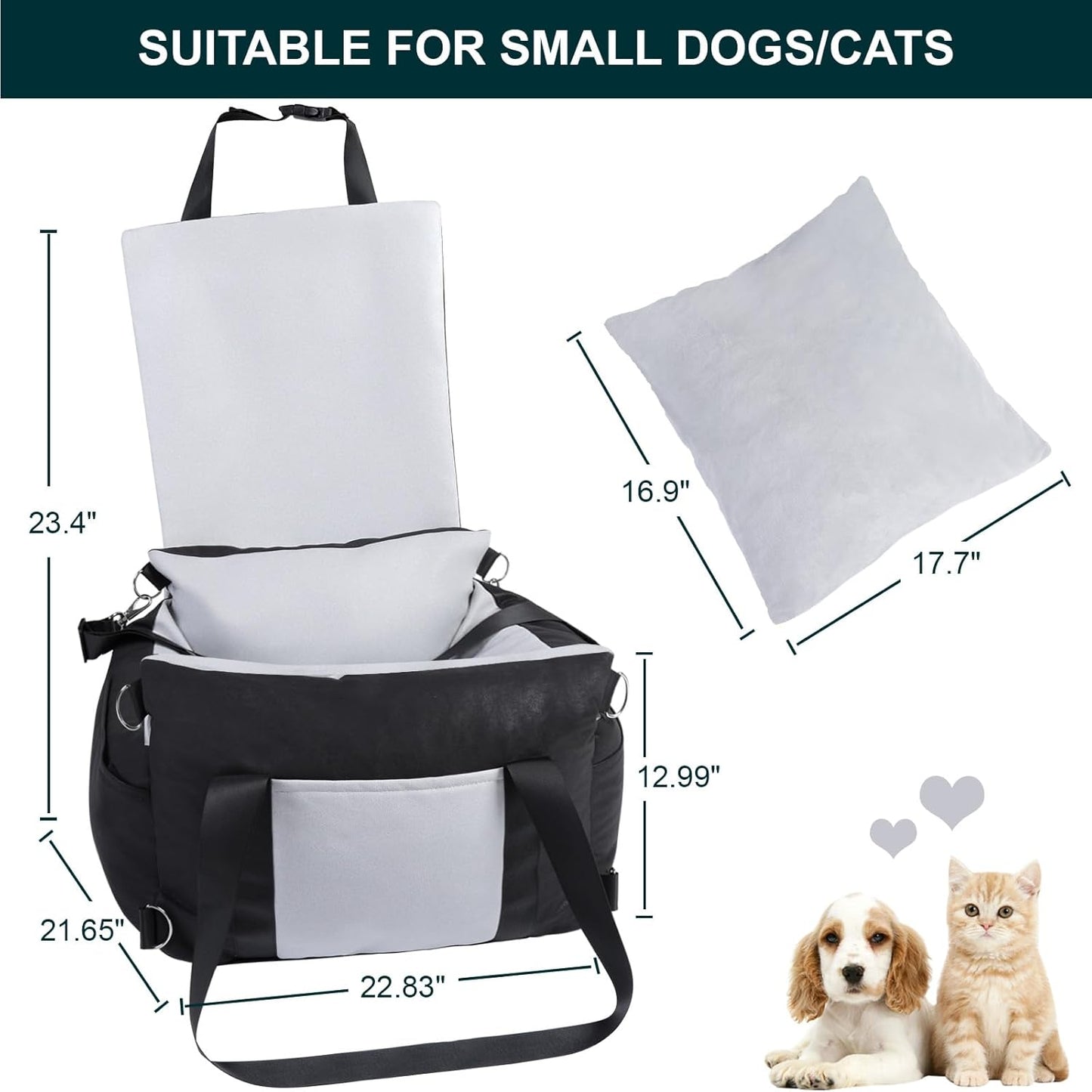 Dog Car Seat for Small Medium Sized Dogs, Cat Dog Booster Car Seat with Seat Belt,Detachable Soft Front Pet Puppy Cars seats,Washable dog seats for cars,Travel cat car Carrier Bed with Storage Pockets