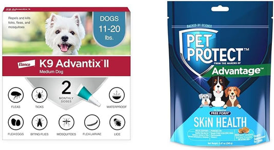 Bundle of K9 Advantix II Medium Dog | 2-Mo Supply + Pet Protect Skin Health Soft Chews for Dogs, 60 Count