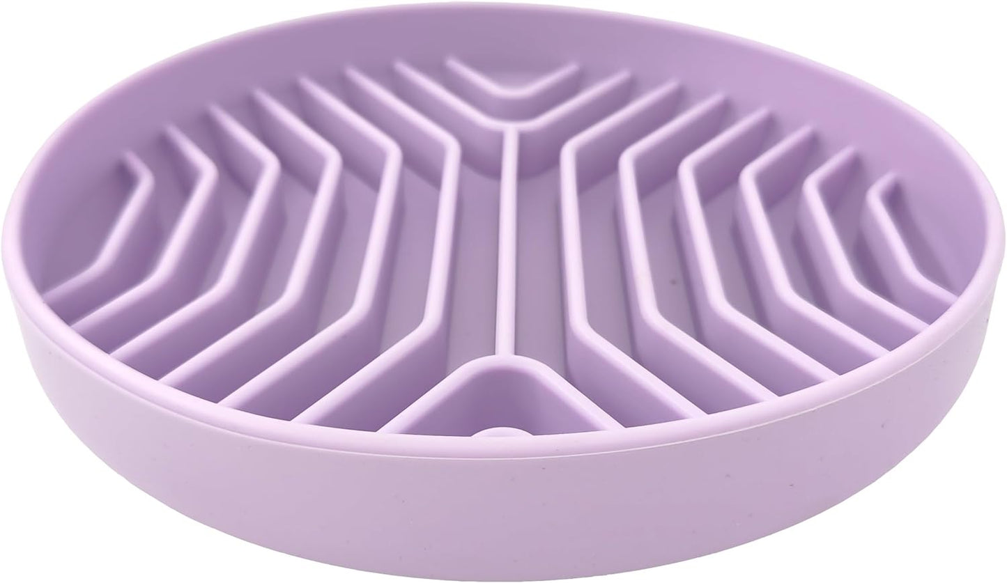 Slow Feeder Dog Bowl, 7.8 x 7.8 inches, Silicone Pet Puzzle Bowl with Suction Base, Foldable (Purple)