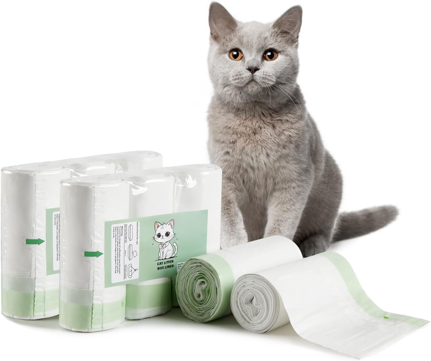 Cat Litter Box Liners Disposal Bags with Tie Handles,Large,37" x 17" Jumbo Drawstring Extra Durable Pet Cat Pan Liners for litter box Extra-Thick Kitty Litter Box Bag-36 Counts (3 Pack)