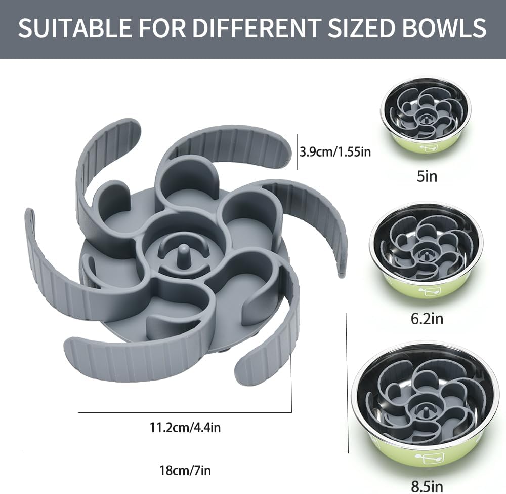 Slow Feeder Dog Bowls Insert,Third Generation upgradedSuper Firm Eating Bowl（Cuttable） for Large Breed and Medium Small Size Compatible with Regular Elevated Metal Glass Dog Bowl (Gray)