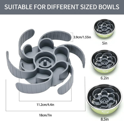 Slow Feeder Dog Bowls Insert,Third Generation upgradedSuper Firm Eating Bowl（Cuttable） for Large Breed and Medium Small Size Compatible with Regular Elevated Metal Glass Dog Bowl (Gray)