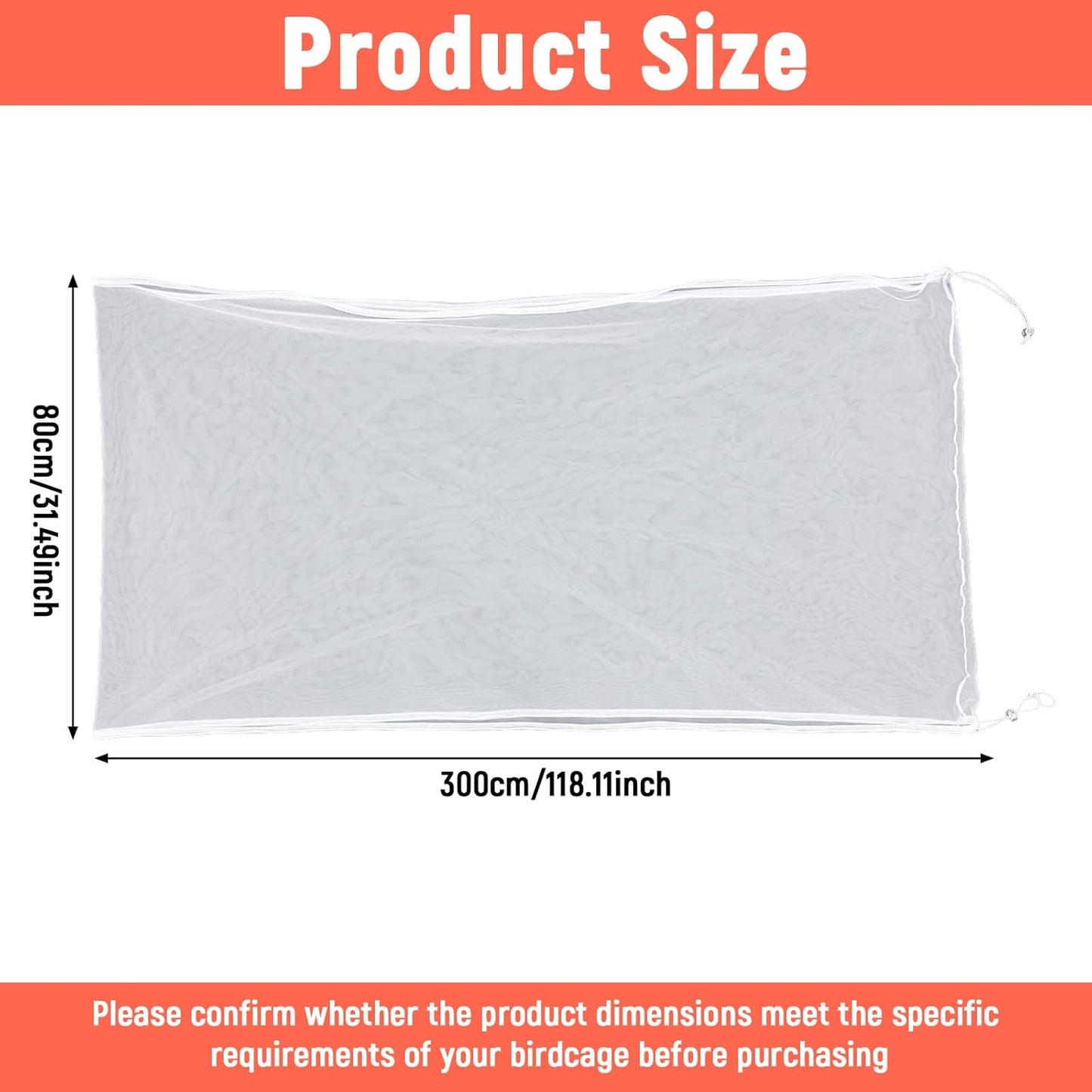 Large Bird Cage Cover Net, Adjustable Bird Cage Cover Net White Birdcage Nylon Mesh Nets Soft Airy Skirt Guard for Parrot Cages(118 x 32 Inch, White)