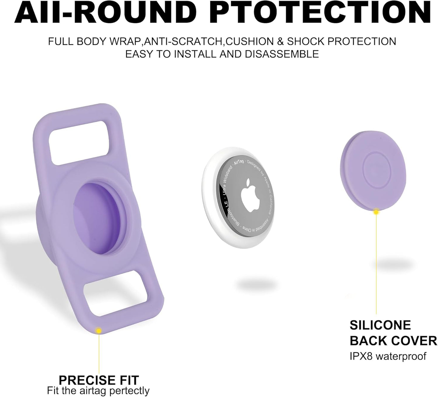 AirTag Dog Collar, Reflective Nylon, Metal Buckle, IP68, Dog Collar with AirTag Holder, Heavy Duty Dog Collars for Large Medium Small Dogs (Lavender Purple, S：Width 3/4",Neck 9.8"-15.4")