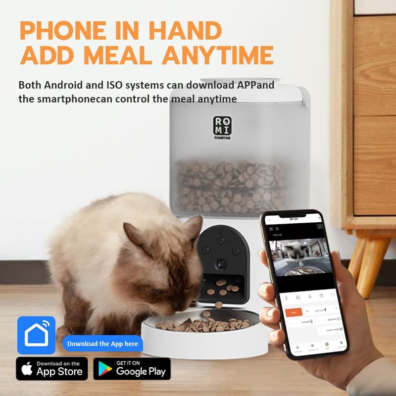 Automatic Cat Feeder with Camera 1080P HD Video 2.4G&5G WiFi Cat Water Fountain with Moving Water Feature Timed Auto Feeder with APP Control,Multiple Cats, Detachable for Easy Clean