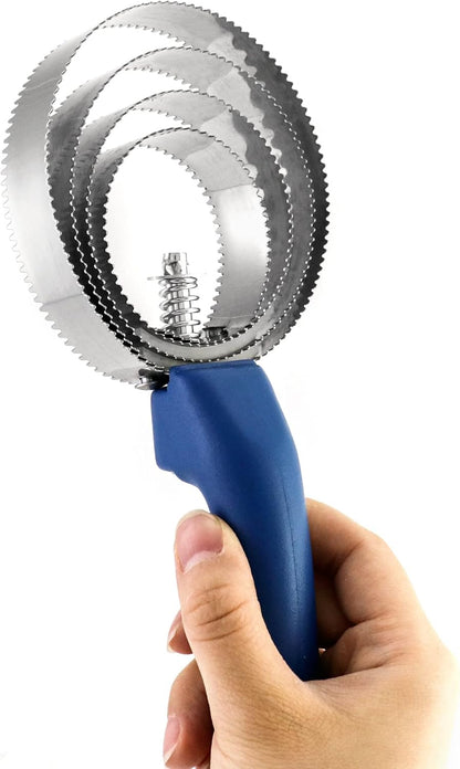 QWORK Double Sided Curry Comb, 2 Pack 4 Rings Stainless Steel Curry Comb with Soft Touch Grip, Blue