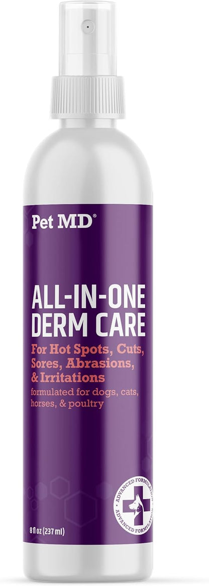 Pet MD All-in-One Derm Care - Hypochlorous Acid Spray for Dogs & All Pets - Skin Soother for Dogs & Wound Spray for Dogs - Cat Wound Care, Dog Hot Spot Remedy, & Dog Itch Relief - 8oz