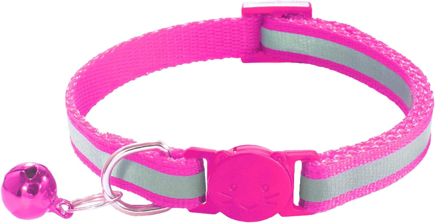 2 Pack Breakaway Cat Collars with Bells, Reflective Design and Claw Print Design, Safety Buckle, Adjustable 7.5-12.5 Inches for Kittens & Cats (Rose)