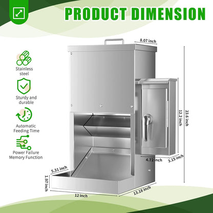 Chipak 16L Large Automatic Dog Feeder with Timer, Stainless Steel Pet Food Dispenser W/Programmable Feeding Schedule for Large Breed Dogs or Cats