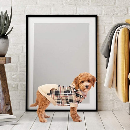 EXPAWLORER Plaid Dog Hoodie - British Style Warm Dog Sweater Shirt with Leash Hole,Pitbull Clothes Outfits,Winter Coat Apparel for All Breeds Puppy Girl Boy-Cat Apparel,Beige Small
