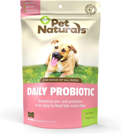 Pet Naturals Daily Probiotic for Dogs, 120M CFUs - Pre and Probiotics for Dogs Digestive Health, Gut Health, Immune Support, Diarrhea, Allergies and Itching - 60 Chews, Duck Flavor