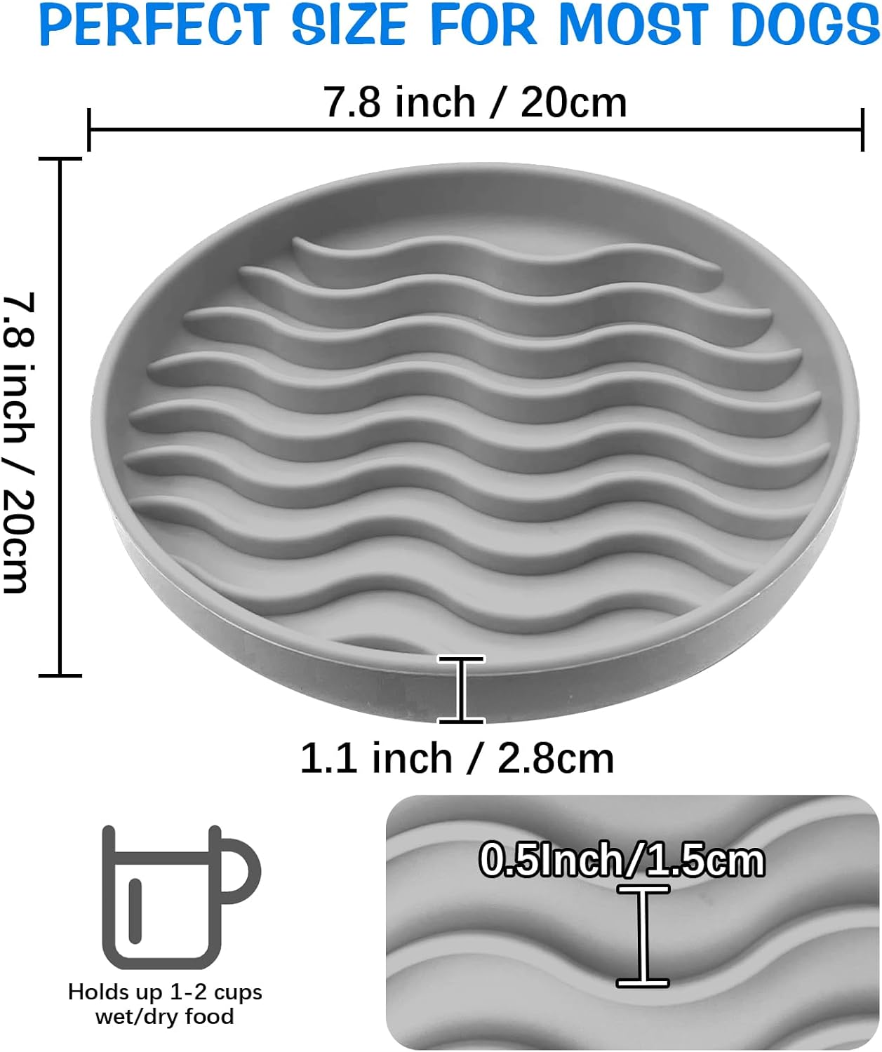 Fhiny Slow Feeder Dog Bowl, Silicone Dog Puzzle Bowl Slow Feeder Puppy Bowls Slow Eating Modern Lick Mat Design Dishwasher Microwave Fit for Fast Eaters, All Small Medium Dogs Puppy Doggy (Grey)