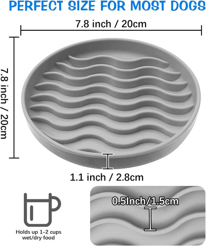 Fhiny Slow Feeder Dog Bowl, Silicone Dog Puzzle Bowl Slow Feeder Puppy Bowls Slow Eating Modern Lick Mat Design Dishwasher Microwave Fit for Fast Eaters, All Small Medium Dogs Puppy Doggy (Grey)