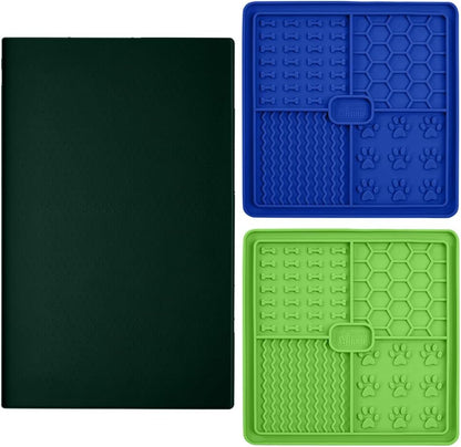 Gorilla Grip Silicone Pet Feeding Mat and Dog and Cat Lick Mat 2 Pack, 18.5x11.5 in Dog Cat Food Mat Contains Spills Green Color, Interactive Activity Toy Licking Pad 1 Royal 1 Green, 2 Item Bundle