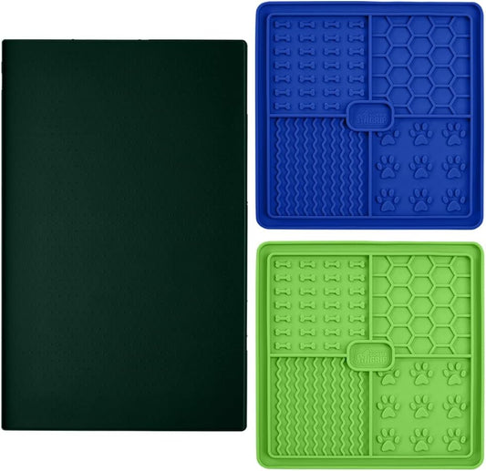 Gorilla Grip Silicone Pet Feeding Mat and Dog and Cat Lick Mat 2 Pack, 18.5x11.5 in Dog Cat Food Mat Contains Spills Green Color, Interactive Activity Toy Licking Pad 1 Royal 1 Green, 2 Item Bundle