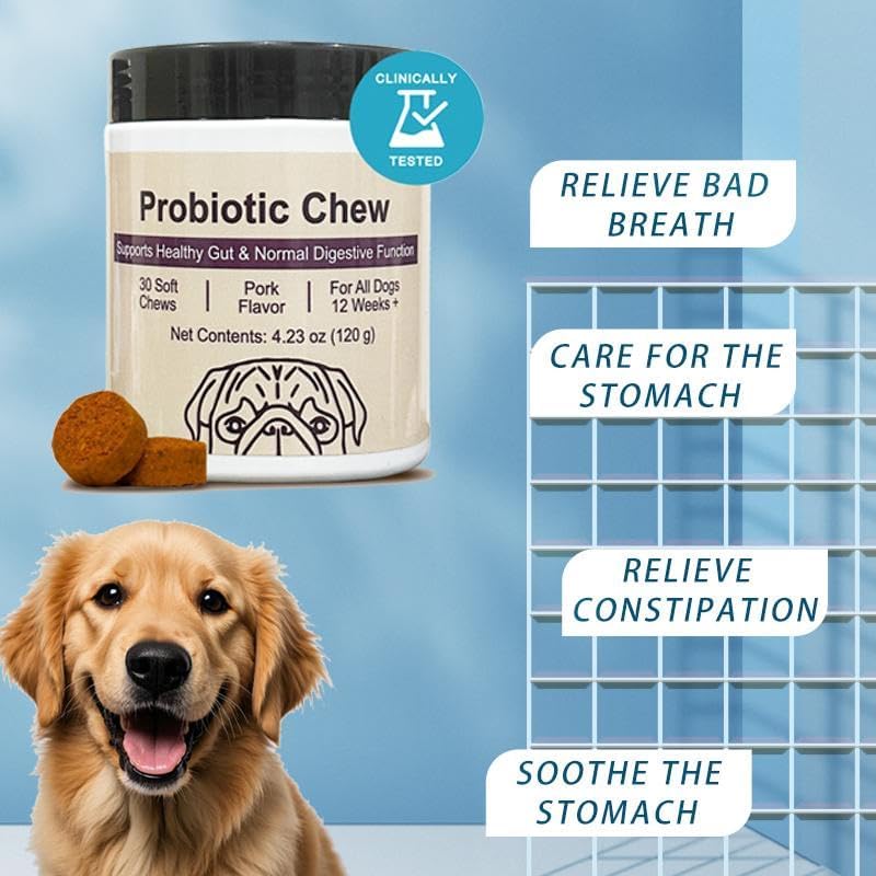 Probiotics for Dogs, Support Gut Health, Occasional Diarrhea, Digestive Health & Seasonal Allergies - Pork Flavor - 30 Soft Chews
